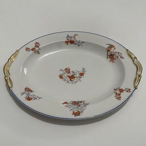 Antique L Bernardaud & Co Limoges Oval Serving Platter Hand Painted Bird Gilt